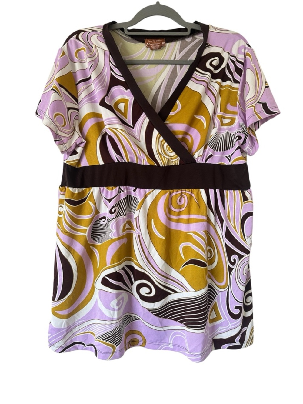 Michael P. Purple Babydoll Empire Waist Tunic Top Swirl Print Size 2X Plus Size